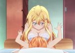  2girls anime bed big_breasts blonde_hair bra breasts brief_nude gif hair hentai laying multiple_girls orange_hair pillow red_hair redhead sleeping 