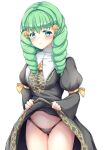  1girl black_panties blush dress dress_lift drill_hair female_focus female_only fire_emblem fire_emblem:_three_houses flayn_(fire_emblem) green_eyes green_hair juliet_sleeves lifted_by_self long_hair nabatean_(fire_emblem) nintendo panties skirt_lift solo_female solo_focus tagme upskirt video_game_character video_game_franchise 