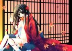 00s autumn eyepatch flat_chest gintama highres japanese_clothes kimono leaf nipples sakurazawa_izumi yagyu_kyubei yagyuu_kyuubei