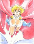 1girl big_breasts breasts cape dc_comics flying nipples power_girl rob_durham
