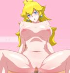  1girl animated animated_gif blonde blonde_hair blue_eyes blush bouncing_breasts breasts censored crown earrings gif girl_on_top jewelry large_breasts long_hair mushizushi navel nipples nude penis princess_peach pubic_hair pussy sex super_mario_bros. vaginal 
