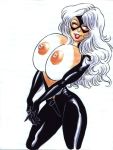 anti_hero ass big_ass black_bodysuit black_cat_(marvel) blue_eyes breasts caucasian caucasian_female cleavage clothed_female comic_book_character domino_mask felicia_hardy huge_breasts light-skinned_female lipstick long_hair makeup marvel marvel_comics mask mature_female nipples pussy red_lipstick rob_durham skin_tight skintight_bodysuit smile spider-man_(series) unzipped unzipped_bodysuit white_hair