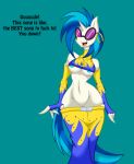  1girl 2015 anthro areola big_breasts breasts english_text equine erect_nipples friendship_is_magic furry horn jrvanesbroek mammal my_little_pony nipples pussy text underboob unicorn vinyl_scratch_(mlp) 