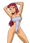  1girl artist_request breasts brown_hair cartoon cleavage dc dc_comics green_eyes koriand&#039;r long_hair nipples simple_background smile starfire teen_titans transparent_background 
