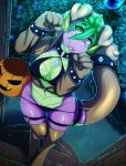  1girl 2015 anthro anthrofied avante92 clothing collar cosplay crossgender dragon fangs friendship_is_magic furry green_hair hair halloween high_res holidays legwear my_little_pony scalie spike_(mlp) tongue tongue_out underwear 