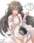  1girl 2018 bra enemy_naval_mine_(kantai_collection) female haruna_(kantai_collection) kantai_collection long_hair molestation mostly_nude panties standing tentacle tentacle_under_clothes 