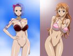 2_girls alluring bare_legs big_breasts bikini_top blue_hair bottomless bra hot multiple_girls naked_from_the_waist_down nami nami_(one_piece) nel-zel_formula nojiko nojiko_(one_piece) one_piece orange_hair pussy sexy siblings silf sisters tattoo voluptuous wallpaper 