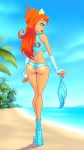 1girl ass beach bloom bloom_(winx_club) blue_eyes blue_high_heels clothed female female_only full_body high_heels long_hair long_red_hair looking_back nickelodeon non-nude outside panties red_hair redhead solo_female standing winx_club zfive
