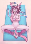 1girl big_ass big_breasts cute pink_hair pink_skin posing rapps spread_legs sylveon yoga