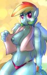  1girl 2015 anthro anthrofied areola big_breasts breasts clothing dynamicfuncorner equine friendship_is_magic furry grin hair high_res mammal multicolored_hair my_little_pony nipples panties pegasus presenting presenting_breasts rainbow_dash rainbow_hair red_eyes smile towel underwear wings 