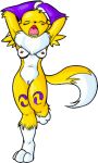  1girl anime anthro breasts cute digimon digimon_tamers fox furry hands_behind_head mammal nipples pussy renamon simple_background tail transparent_background yawning 