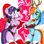  1girl 2015 anthro big_breasts breasts christmas cleavage clothed clothing duo equine friendship_is_magic furry holding_breast holidays horn mammal manic47 my_little_pony ninjaspartankx5 pegasus rainbow_dash skimpy twilight_sparkle unicorn wings 