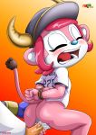  1girl anthro bbmbbf bovine breasts buffalo_bell fur34 fur34* furry gradient_background hat orange_background palcomix sex tagme 