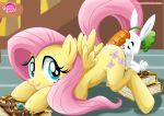  1boy 1girl angel_(mlp) angel_bunny bbmbbf carrot cutie_mark equestria_untamed female_pegasus fluttershy fluttershy_(mlp) friendship_is_magic insertion my_little_pony palcomix pegasus rabbit raised_tail tagme tail vegetable vegetable_dildo wings 