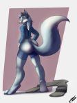  1girl ambiguous_gender anthro ass big_ass canine clothed clothing coszcatl eyewear fox fur furry hair looking_back mammal pants pants_down partially_clothed simple_background standing sunglasses white_fur white_hair 