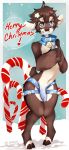  1girl anthro bell blue_eyes bovine candy candy_cane cattle chocoteenie collar digitigrade food furry girly hairclip high_res male mammal navel open_mouth penis retracted_foreskin simon_(chocoteenie) standing uncut 