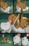  1boy 1girl 69 ass clitoris comic cum cumshot doggy_position eevee forest furry penis pokemon pussy tongue 