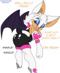  1girl anthro ass bat big_ass bigdad boots breasts cleavage clothed clothing drawing english_text footwear habbodude heart high_heels highres mammal rouge_the_bat sega text white_background wings 