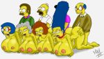  all_fours big_ass big_breasts bottomless breasts doggy_position helen_lovejoy homer_simpson huge_breasts hump kirk_van_houten luann_van_houten marge_simpson maude_flanders maxtlat milf ned_flanders nude orgy sex smile the_simpsons timothy_lovejoy white_background wife_swap yellow_skin 
