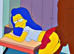  ass breasts eyelashes half-closed_eyes interracial marge_simpson panties penis skirt testicles the_simpsons yellow_skin 