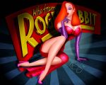  ass breasts copyright_name disney dress gloves high_heels jessica_rabbit legs purple_gloves radial radial_background shoes who_framed_roger_rabbit 