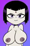 1girl 2024 black_hair breasts cartoon_network closed_mouth dc_comics edit female_only goth goth_girl grey_nipples grey_skin grin looking_at_viewer nipples older older_female purple_eyes raven_(dc) scobionicle99 shiny shiny_skin smiling_at_viewer tagme teen_titans teen_titans_go young_adult young_adult_female young_adult_woman