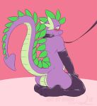  1girl 2016 aged_up anthro anthrofied ass blush clothing collar dragon elbow_gloves ethanqix friendship_is_magic furry girly gloves green_eyes kneel leash legwear looking_at_viewer male my_little_pony scalie smile spike_(mlp) stockings 
