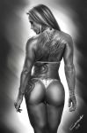 1girl ass bikini female_only geisa_vitorino killbiro monochrome rear_view tattoo