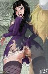  1girl absalom anal anal_penetration ass ass_grab black_eyes black_hair breasts dress female long_hair looking_back nico_robin one_piece open_mouth penis pussy scream sketchlanza surprise teeth thigh_gap thigh_highs tongue vagina whentai zombie 