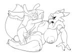  1girl anthro areola big_breasts breasts canine daredemon7000 digimon erect_nipples erection fan_character fox huge_breasts male mammal monochrome nipples nude penetration penis pussy renamon sex size_difference smaller_male testicles vaginal vaginal_penetration 