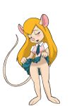  1girl anthro blonde blue_eyes blush bottomless chip_&#039;n_dale_rescue_rangers cute disney female furry gadget_hackwrench long_hair mammal mouse no_panties pussy schoolgirl shy simple_background skirt transparent_background 