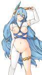  1girl 1girl 1girl animal_ears aqua_(fire_emblem) areola asymmetrical_legwear blue_hair breasts bunny_ears duplicate elbow_gloves fake_animal_ears fingerless_gloves fire_emblem fire_emblem_if gloves high_resolution inverted_bunnysuit inverted_costume long_hair looking_at_viewer medium_breasts navel nintendo nipples parted_lips pussy revealing_clothes simple_background standing tridisart veil very_high_resolution white_background white_gloves yellow_eyes 