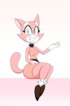  1girl 1girl 2015 anthro blue_eyes cat clothed clothing dress feline footwear fur high_res mammal mysteryfanboy91 pink_body pink_fur shima_luan shoes simple_background sitting smile super_planet_dolan thick_thighs white_background wide_hips 