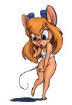  1girl anthro blonde bottomless cartoon chip_&#039;n_dale_rescue_rangers disney embarrassed furry gadget_hackwrench long_hair mammal mouse no_panties simple_background transparent_background 
