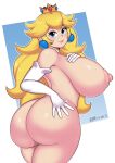 1girl areola areolae artist_name ass big_ass big_breasts blonde_hair blue_eyes breasts bubble_ass bubble_butt crown curvy dat_ass earrings elbow_gloves erect_nipples female female_only gloves huge_breasts long_hair looking_at_viewer looking_back mario_(series) nintendo nipples nude princess_peach rivy_k rivyk sexy sexy_ass sexy_body sexy_breasts sexy_pose sideboob simple_background solo solo_female super_mario_bros. super_smash_bros. thick_thighs voluptuous wide_hips