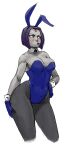  1girl bow bowtie bunnysuit cleavage clothed dc_comics female gloves grey_skin medium_breasts pin-up pouting purple_eyes purple_hair rachel_roth raven_(dc) redblacktac short_hair sketch smooth_skin solo teen_titans white_background 