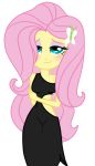  1girl black_dress blue_eyes blushing breasts cartoon equestria_girls fluttershy friendship_is_magic humanized long_hair my_little_pony pink_hair render simple_background smile transparent_background 
