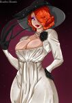alcina_dimitrescu claws cosplay disney earrings green_eyes hat jessica_rabbit lady_dimitrescu lady_dimitrescu_(cosplay) mshowllet necklace red_hair resident_evil resident_evil_8:_village sexy sexy_ass sexy_body sexy_breasts white_dress who_framed_roger_rabbit