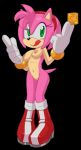  1girl amy_rose animal_ears boots breasts condom female_only furry gloves green_eyes holding_condom is is_(artist) looking_at_viewer nipples pink_hair pussy short_hair smile solo_female sonic_(series) sonic_the_hedgehog_(series) tail tongue tongue_out 