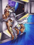  1girl against_surface against_wall anthro anthro_on_anthro breasts canid canine canis duo from_behind_position male male/female mammal nude planet sex side_boob sonitweek space space_station wolf 