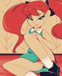  ass dress exo-suit fridge_(artist) going_commando hairless_pussy jenny_wakeman long_hair my_life_as_a_teenage_robot no_panties pussy red_hair smile solo twin_tails 