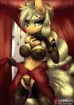  applejack_(mlp) bra breasts elbow_gloves friendship_is_magic furry lingerie mirapony_(artist) my_little_pony nipples panties pussy see-through skirt solo undressing 