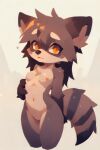  ai_generated brown_fur brown_hair cleft_of_venus completely_nude cub female_focus furry furry_female nipples nude orange_eyes pussy raccoon_ears raccoon_girl raccoon_tail simple_background small_breasts stable_diffusion 