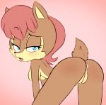  1girl animal_ears anus ass bent_over blue_eyes blush breasts brown_hair furry hearlesssoul looking_at_viewer looking_back pussy sally_acorn short_hair sonic_(series) tail 