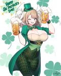  1girl alluring big_breasts blue_eyes brown_hair cleavage drink eunie_(xenoblade) female_only holding_mugs holding_root_beer jarckius nintendo one_eye_closed open_mouth root_beer seven_leaf_clover st._patrick&#039;s_day top_hat wink winking_at_viewer xenoblade_(series) xenoblade_chronicles_3 