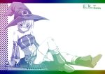  1girl fantasy_earth_zero gradient green hat monochrome purple solo white_background witch_hat yonekura_kihiro 