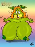 amberley_(the_dreamstone) breast_expansion breasts furry green_hair long_hair massive_breasts multicolored_fur orange_hair the_dreamstone