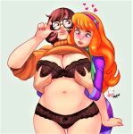  big_breasts bra chubby daphne_blake glasses holding_breasts panties scooby-doo thighs velma_dinkley yuri 