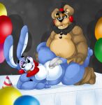  2015 2boys anal anal_sex animatronic anthro balloon balls barefoot bear black_nose blue_body blue_eyes blue_fur bonnie_(fnaf) bow bow_tie brown_body brown_fur buckteeth chubby cum cum_on_body erection five_nights_at_freddy&#039;s five_nights_at_freddy&#039;s_2 freddy_(fnaf) frots fur gay half-closed_eyes hat lagomorph long_ears looking_down looking_up lying machine male male/male male_penetrated male_penetrating male_penetrating_male mammal nude on_back open_mouth penetrated penetration rabbit raised_leg robot rosy_cheeck sex sitting smile spread_legs spreading teeth thick_thighs tongue tongue_out toy_bonnie_(fnaf) toy_freddy_(fnaf) video_games yaoi 