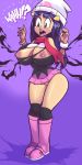  breasts dawn nintendo nipples pokemon purple_background speedosausage torn_clothes wardrobe_malfunction 